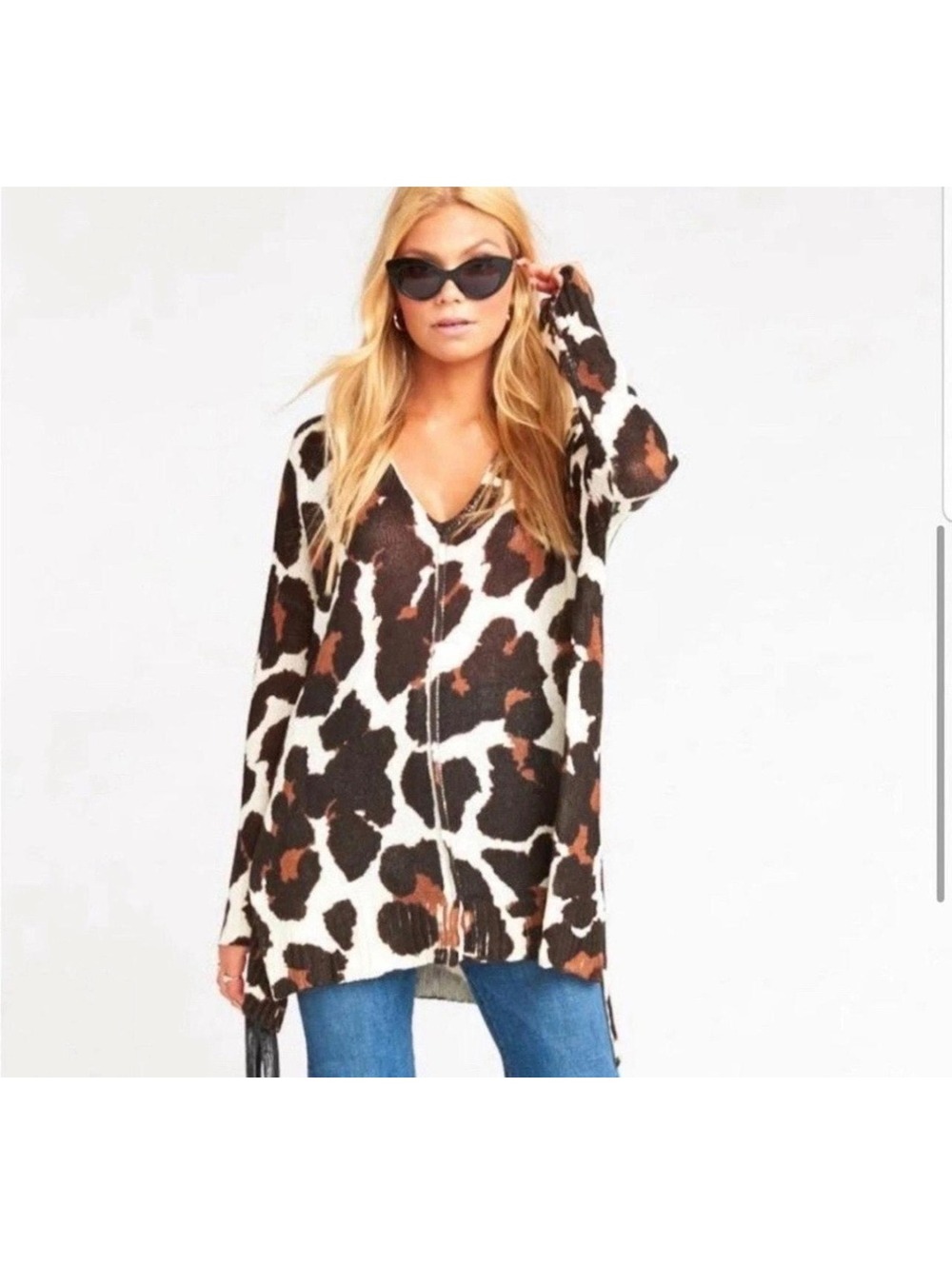 Show Me Your Mumu Leopard / Animal Print V-Neck Knit Sweater Size Small
